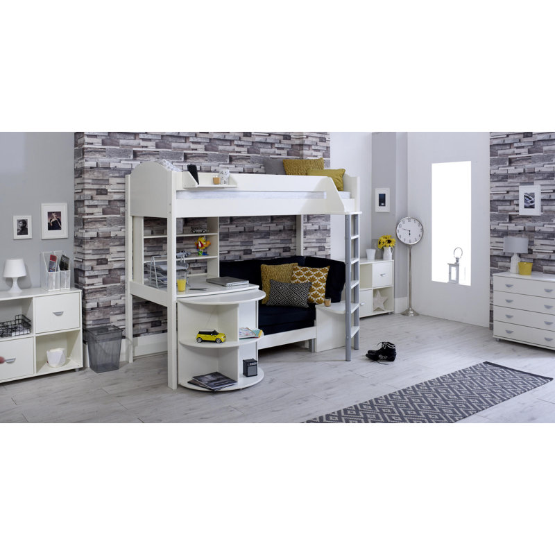 Melodie European Single (90 x 200cm) L-Shaped Bunk Bunk Bed with Bookcase, White, Black