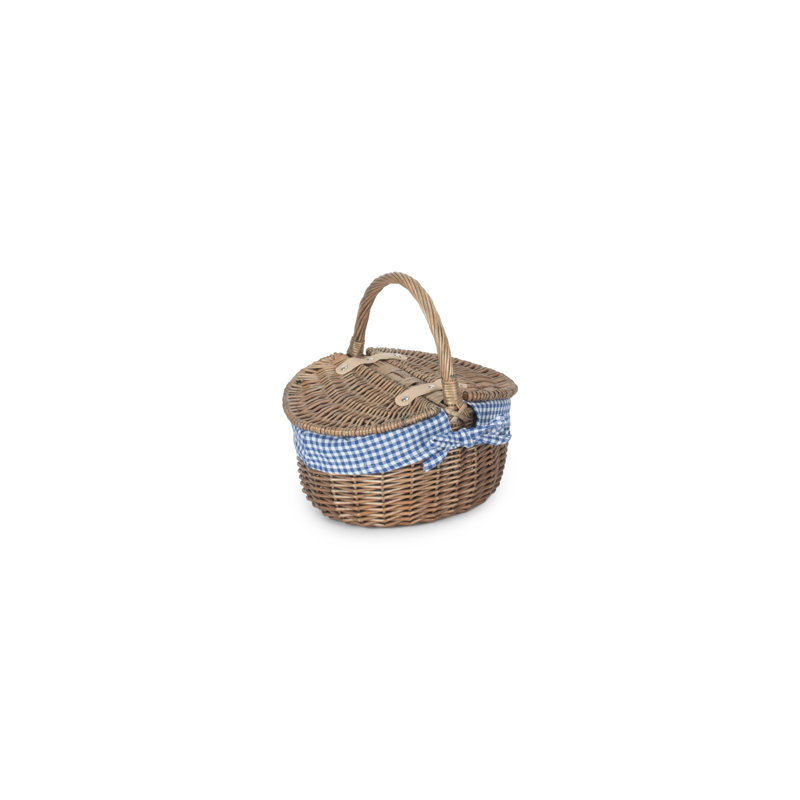 Wicker Small Double Lidded Picnic Basket with Lining, Antique Wash/Red