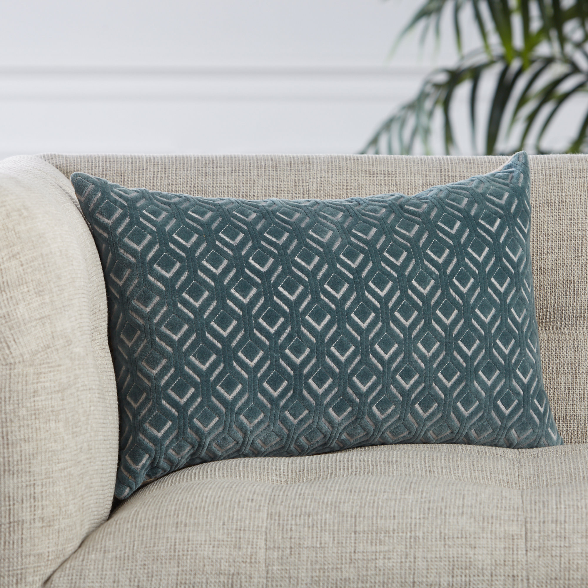 Ryans Embroidered Cotton Lumbar Throw Pillow, Pillow Cover Only - No Insert, Blue/Silver