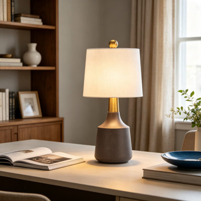 2-Pack 19.75" Small Ceramic & Metal Table Lamps, Grey Modern Funky Accent Lamps, for Nightstand, Bedroom, Living Room & Desk, Bulbs Not Included