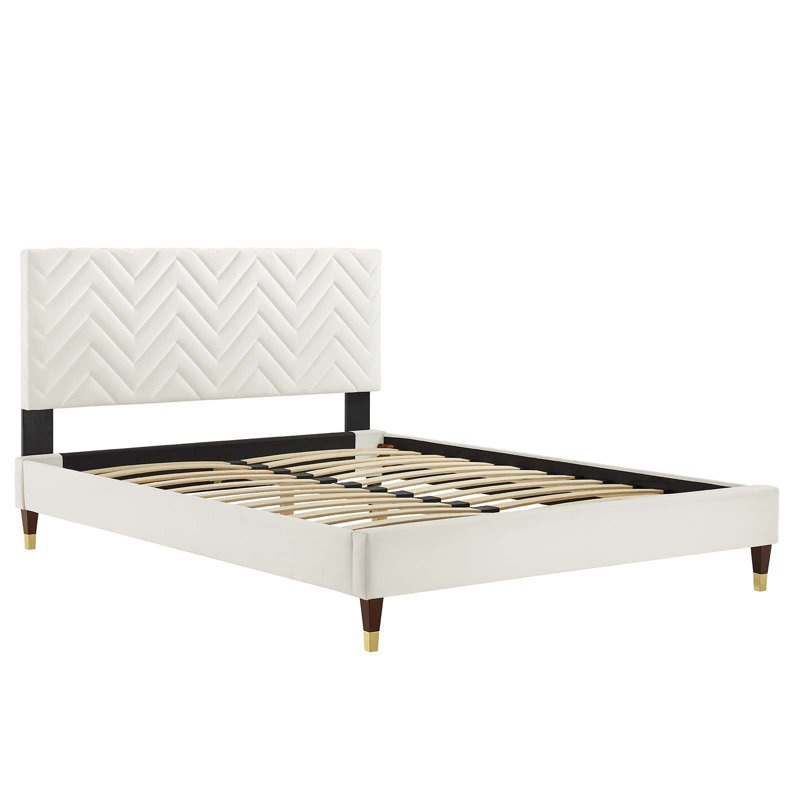 Lit plateforme en velours Leah, Grand, Blanc