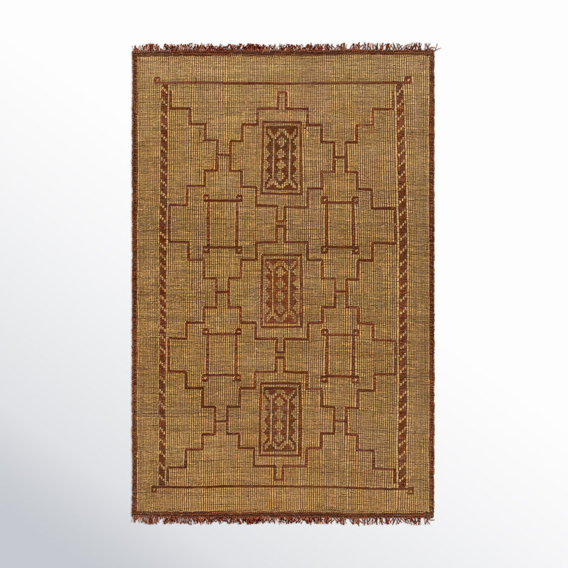 Rectangle Sana Moroccan Handmade Flatweave Area Rug in Brown/Camel, Rectangle 2' x 3'