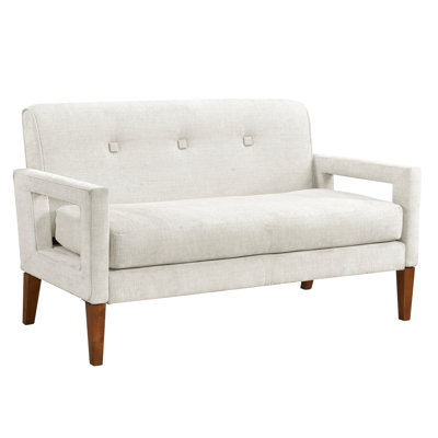 Chenille beige rembourrée avec ressorts ensachés et pieds en bois massif, hauteur du produit 32 po, coussins de siège réversibles, largeur 31 po