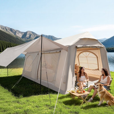 8 Person Inflatable Camping Tent with Detachable Canopy, Waterproof Oxford Fabric, Large Outdoor Shelter with Extended Shade Area