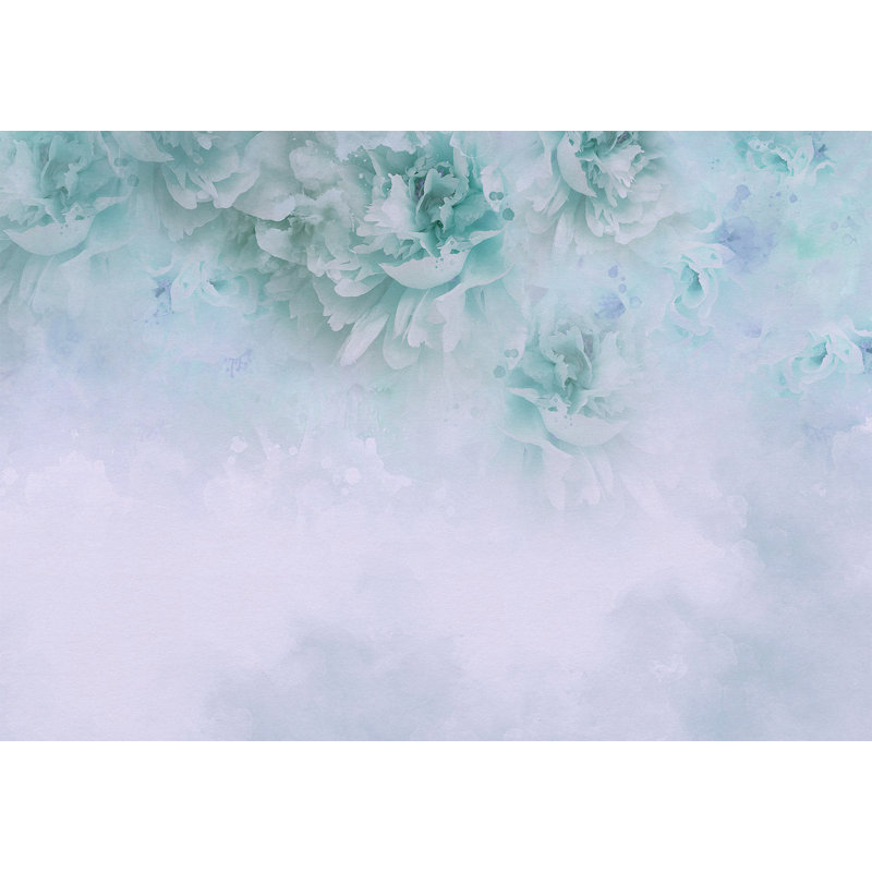 Adhésif mural pelez et collez - composition florale turquoise clair, L 41 po x l 57 po