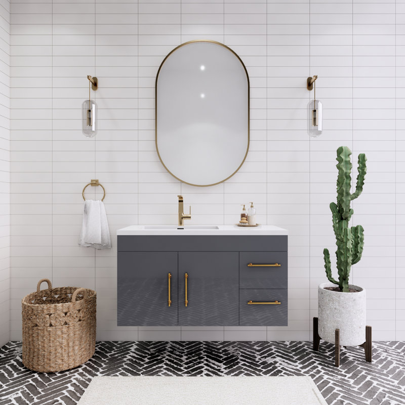 Trevah 42" Left Single Bathroom Vanity Set, Gloss Gray