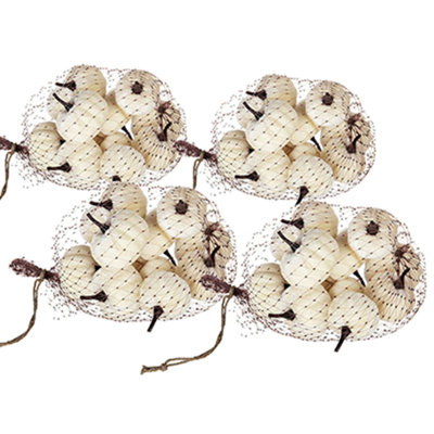 Set Of 4, 2" Velvety Pumpkin In Mesh Bag, Bag/12, White, For Holiday Harvest Festival Fall Festival & Thanksgiving