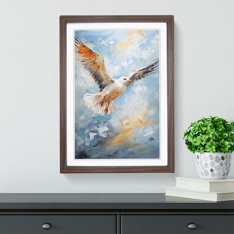 Seagull Gestural No.2 - Single Picture Frame Print on Wood, Walnut, 46cm H x 34cm W x 2cm D