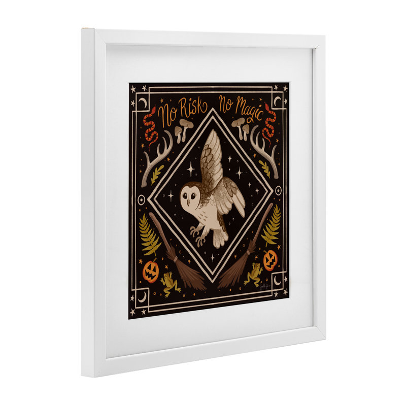 «No Risks or Magic Owl», reproduction sous verre encadrée par Janelle Penner, H 16 po x l 16 po, Cadre blanc côtier