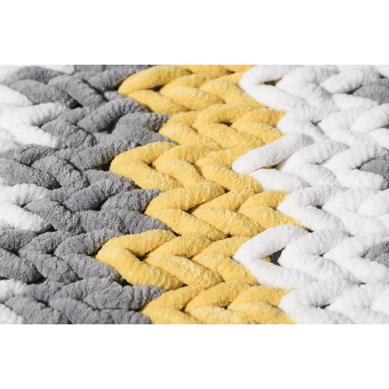 Chevron Patterned Soft Bath Mat Rug with Slip-Resistant Backing, Grey/Yellow