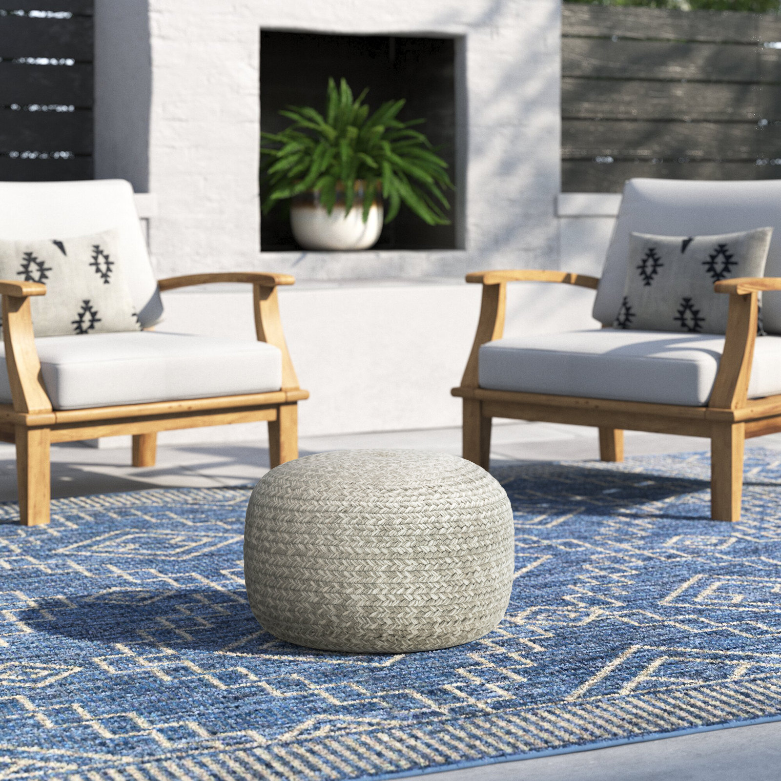 Dalenna Round Outdoor Ottoman, Heather Gray
