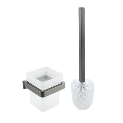Wall-Mounted Toilet Brush and Holder with Stainless Steel handle and Glass Base