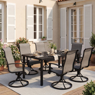 Errik All Steel Detachable Main Dining Set Of Seven Pieces With Rectangular Dining Table And Cushion