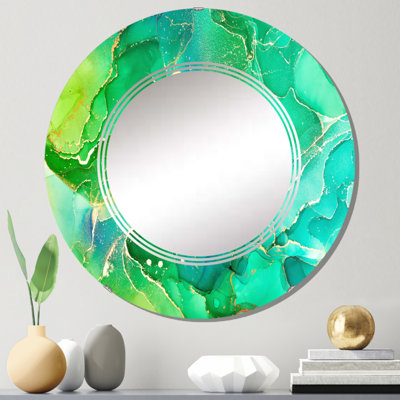 Art liquide vert et bleu - Miroir mural moderne rond