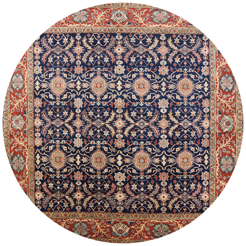 Tapis oriental brun / bleu marine, Rond 3 pi