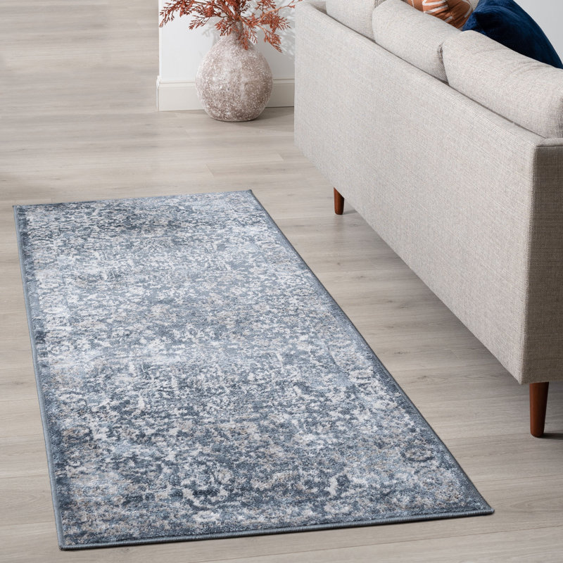 Tapis oriental bleu Rory, Tapis de couloir 2 pi 3 po x 7 pi 3 po
