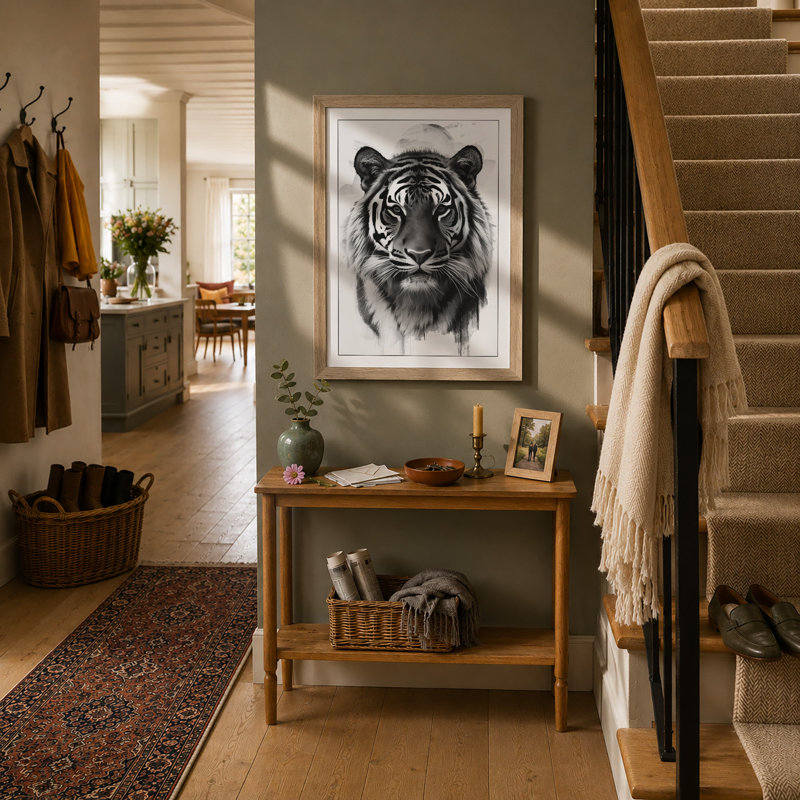 Tiger Gaze Modern - Framed Print, Oak, A4 - 29.7 x 21.0 cm