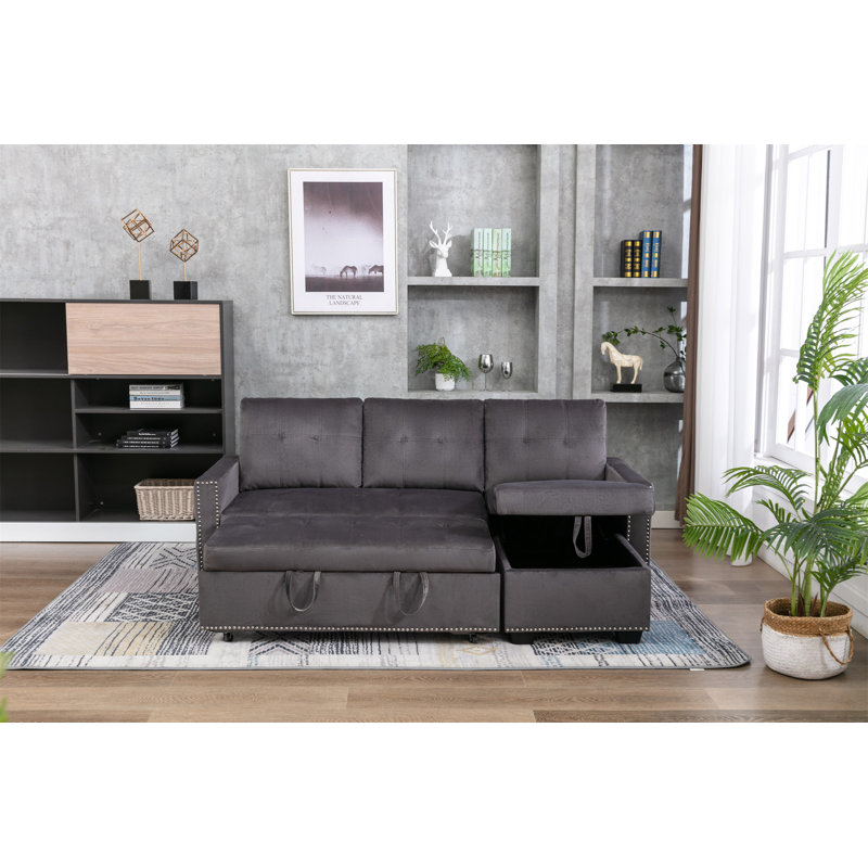 Canapé-lit, canapé-lit et méridienne en L 76,80 po Serita, Velours gris foncé