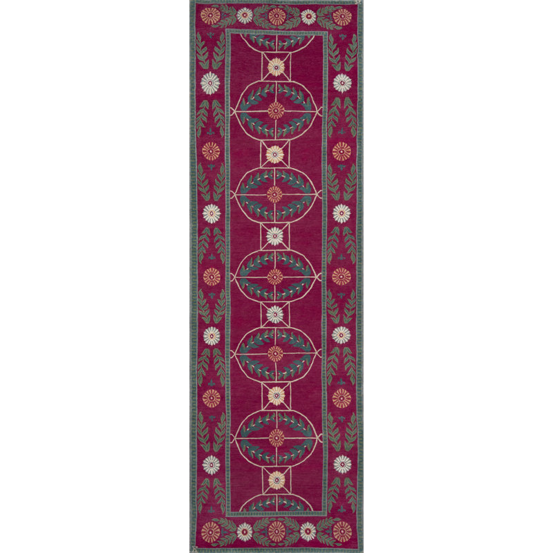 Athena Oriental Area Rug in Blue/Fuchsia/Green, Runner 3' x 8'