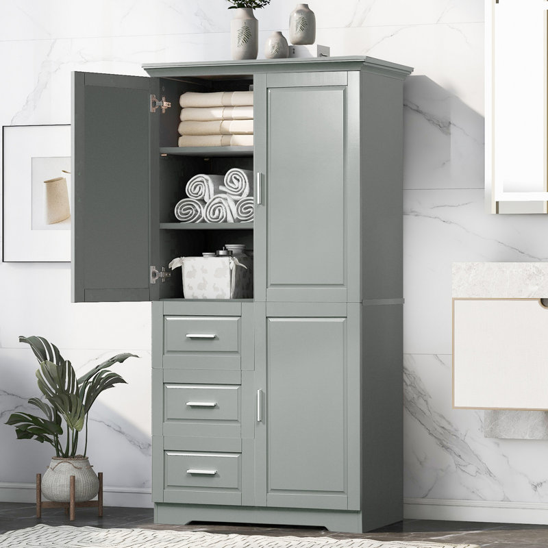 Tall And Wide Storage Cabinet With Doors For Bathroom/Office, Gray