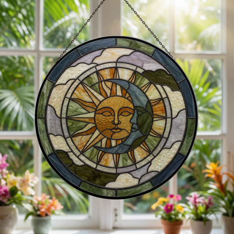 Panneau de vitrail Sun Moon H 12 po, H 12 po