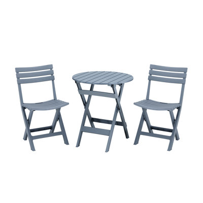 Ensemble bistro 3 pièces avec table ronde 24 po et 2 chaises empilables, bleu