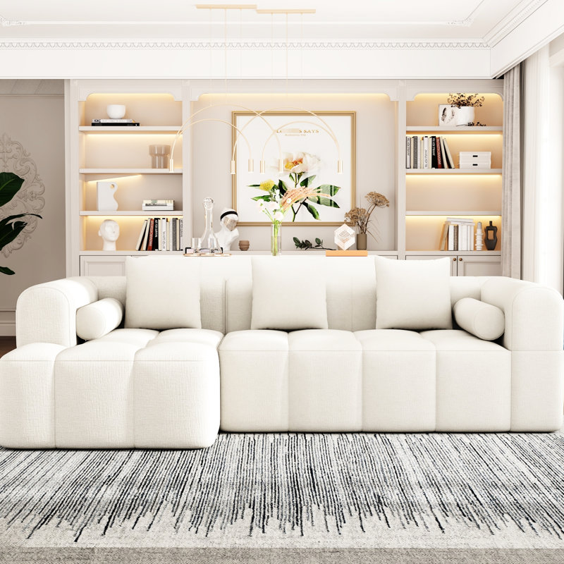 101.2" Sectional Couch, Modular Design, Full Foam Padding, Elegant , Extra Support Pillows, Beige Chenille Living Room , High Foam, Deep Seating Experience