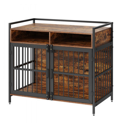 Cage pour chien de style meuble avec rangement, cage pour chien de 41 pouces de grande taille avec portes doubles, cage pour chien en bois pour grand / moyen intérieur, peut supporter jusqu'à 70 lb, brun rustique