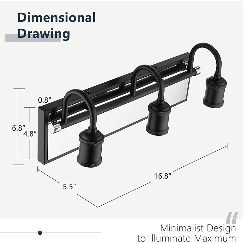 Éclairage pour meuble-lavabo 3 lumières 3 lumières, Noir / chrome