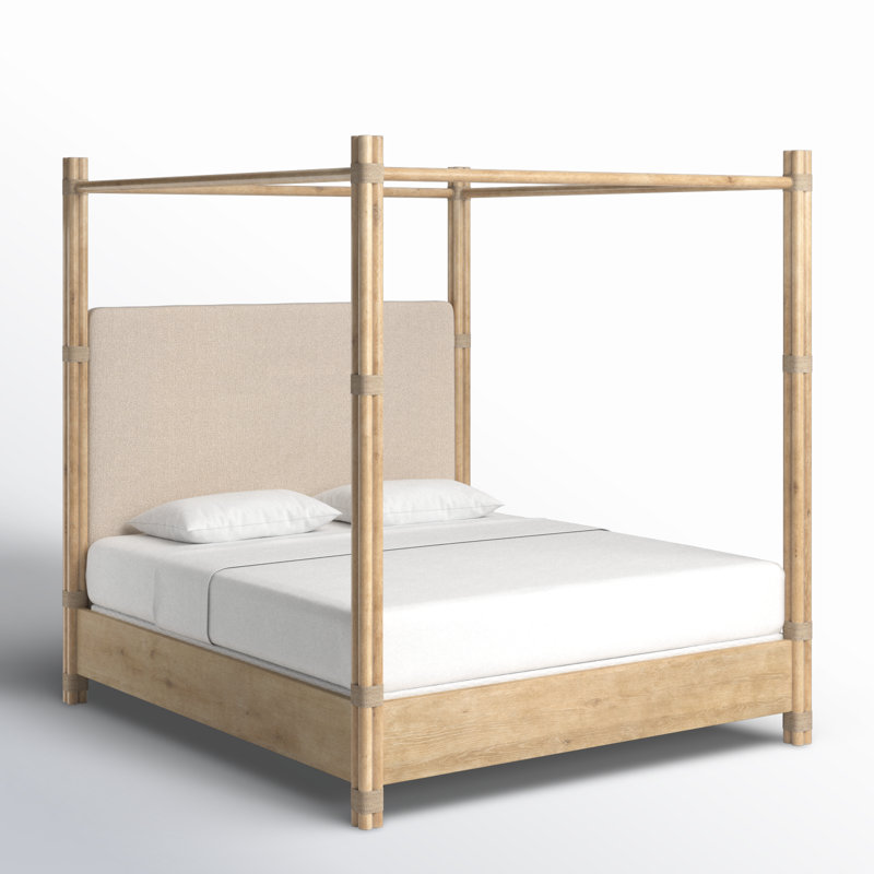 Retreat Upholstered Canopy Bed, King, Light Wood/Dune/Neo Cream