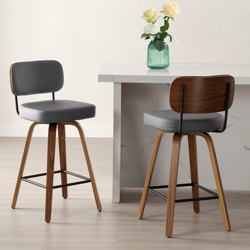 Swivel Bar Stools & Counter Stools Walnut Bentwood & Faux Leather, 2, Grey