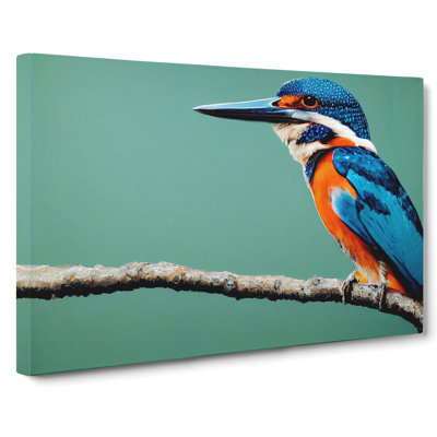 Head Turning Kingfisher Bird - Wrapped Canvas