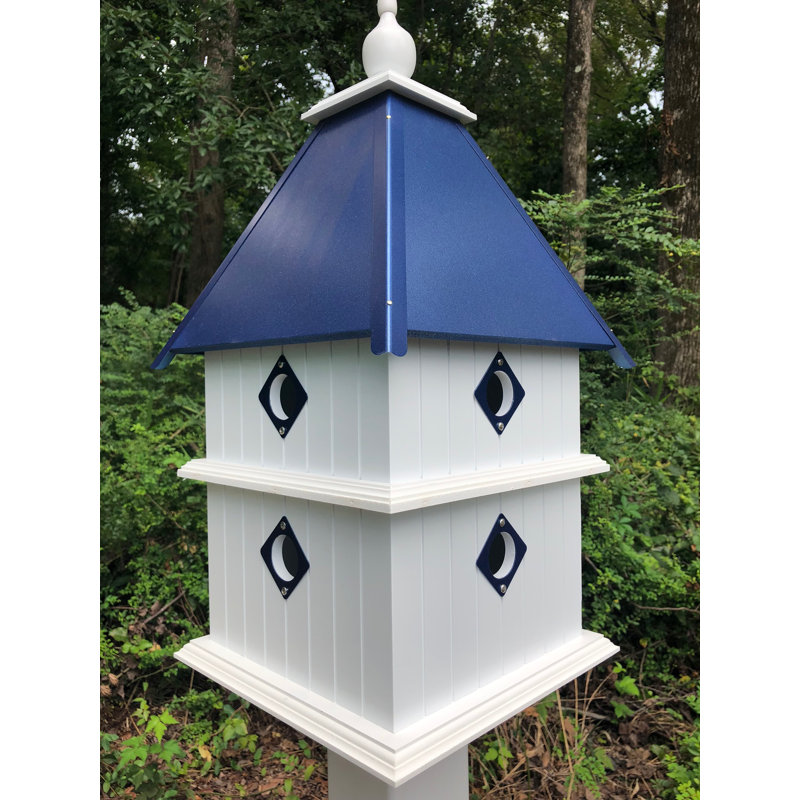 Kalene 27'' H x 12.5'' W x 12.5'' D Post UV Resistant Birdhouse, Cobalt Blue