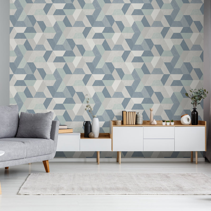 Papier peint géométrique jaune et bleu Loft, Bleu