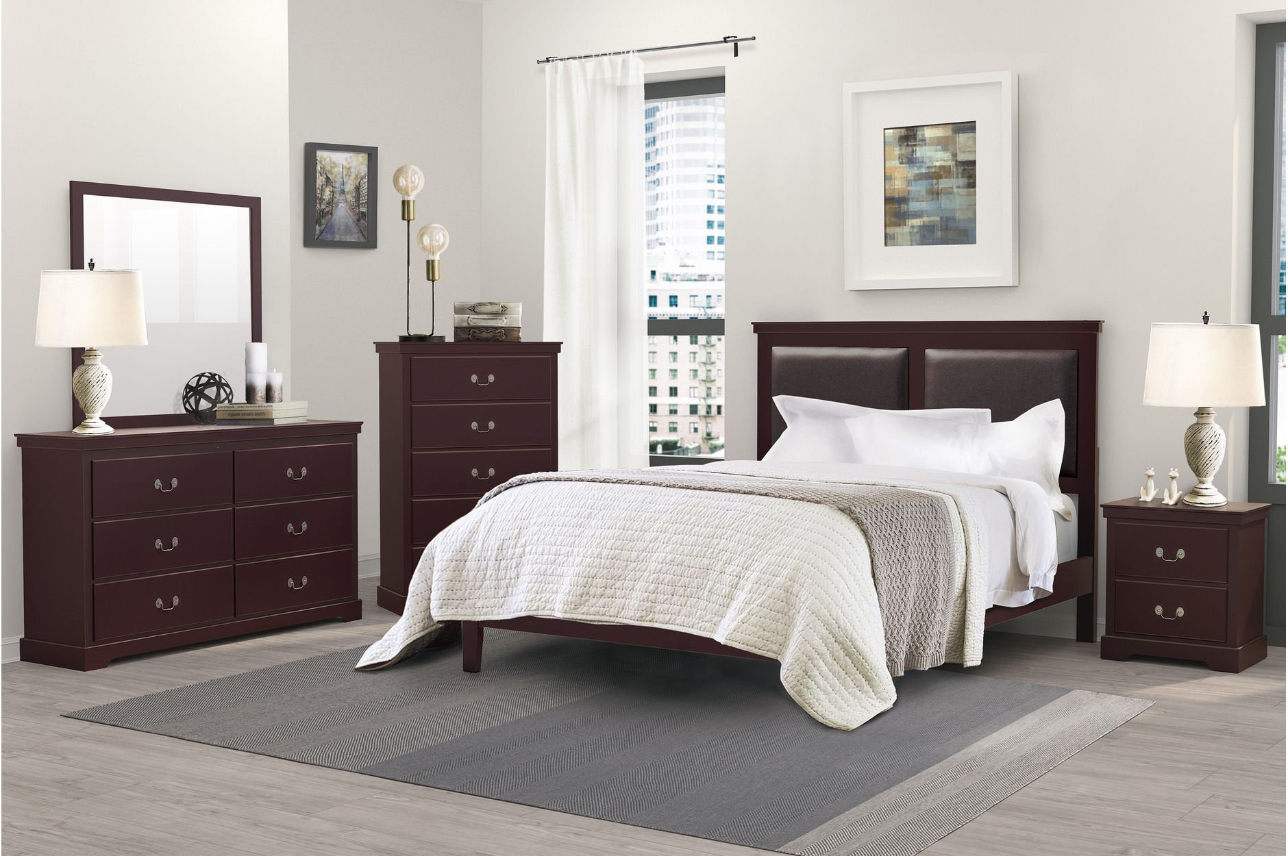 Winston Porter Marena Cherry Finish Bedroom Set 3&2 Wayfair