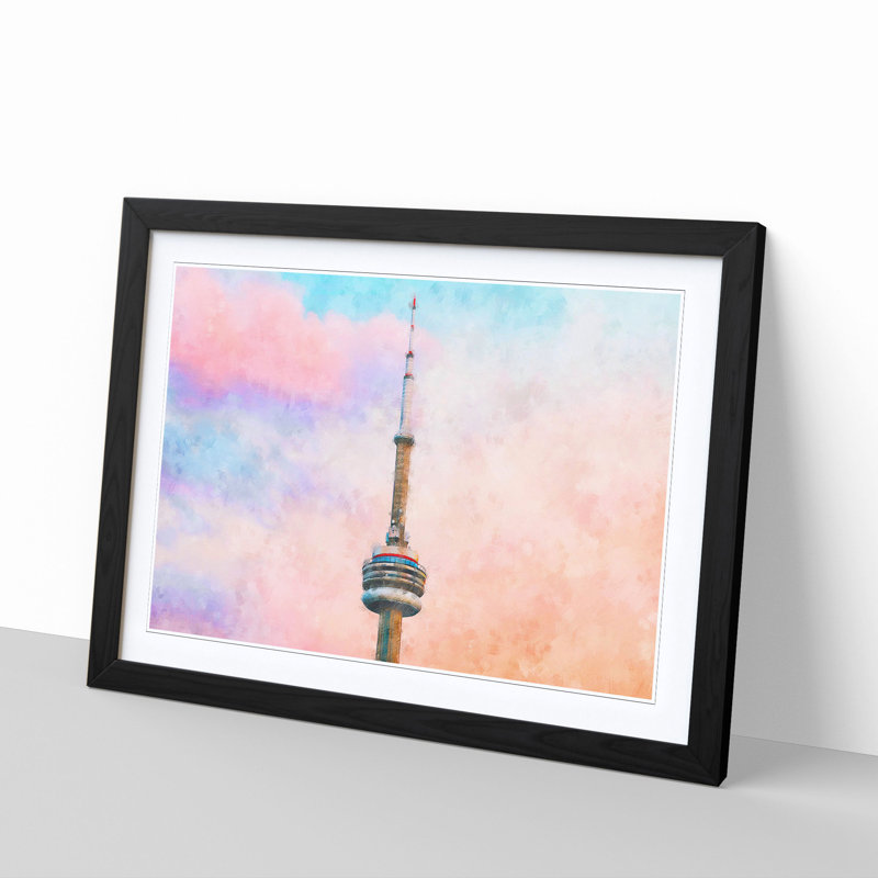 The CN Tower in Toronto Canada - Picture Frame Painting Print, Black Framed, 33cm H x 45cm W x 2cm D