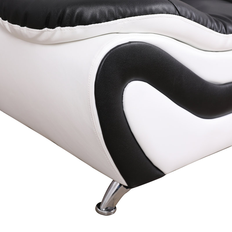 Fauteuil de chambre capitonné Maranda, Similicuir noir / blanc