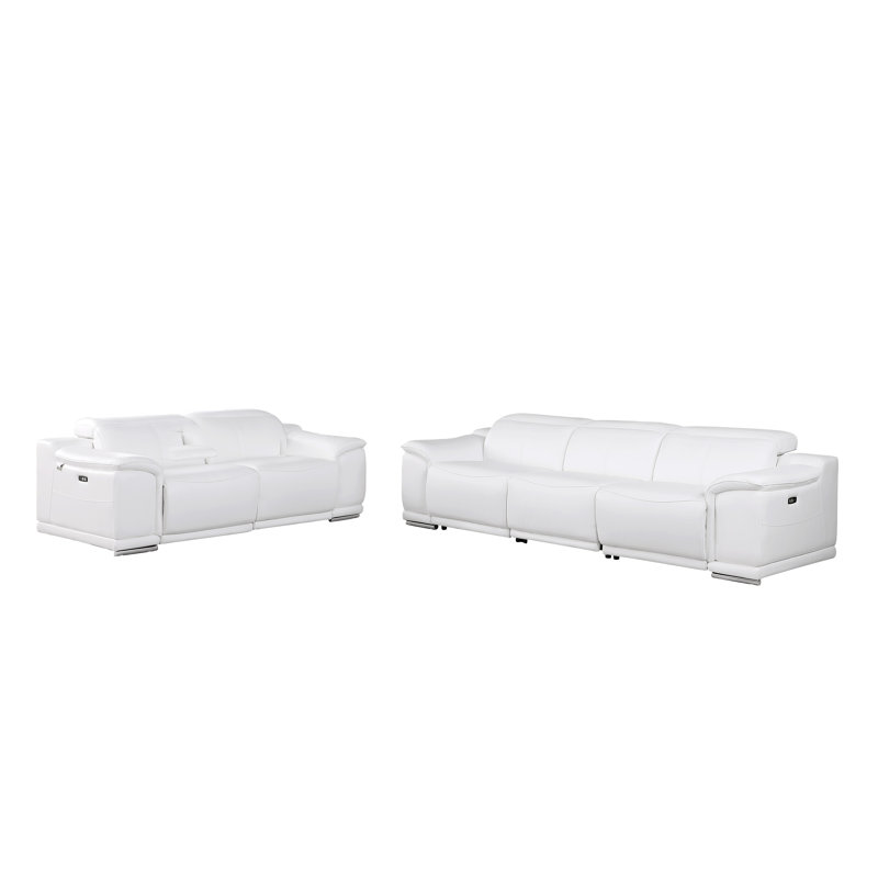 Ensemble de canapé et causeuse inclinable électrique Divanitalia en cuir fleur italien, Blanc