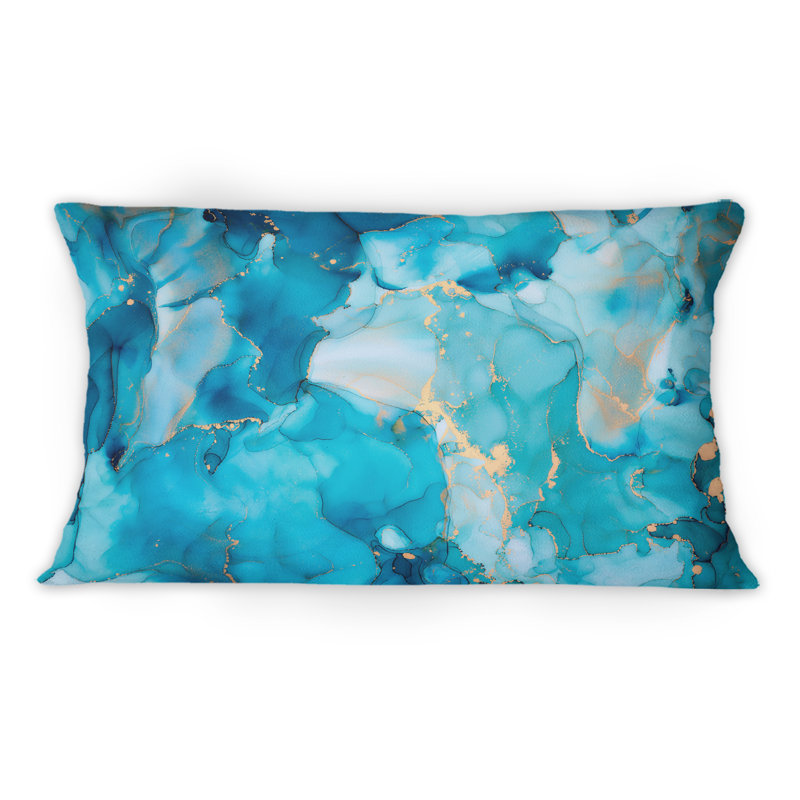 Coussin décoratif luxueux abstrait turquoise I 12 po x 20 po