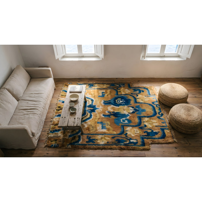 Antique Ningxia Chinese Allover Yellow 1800s Rug