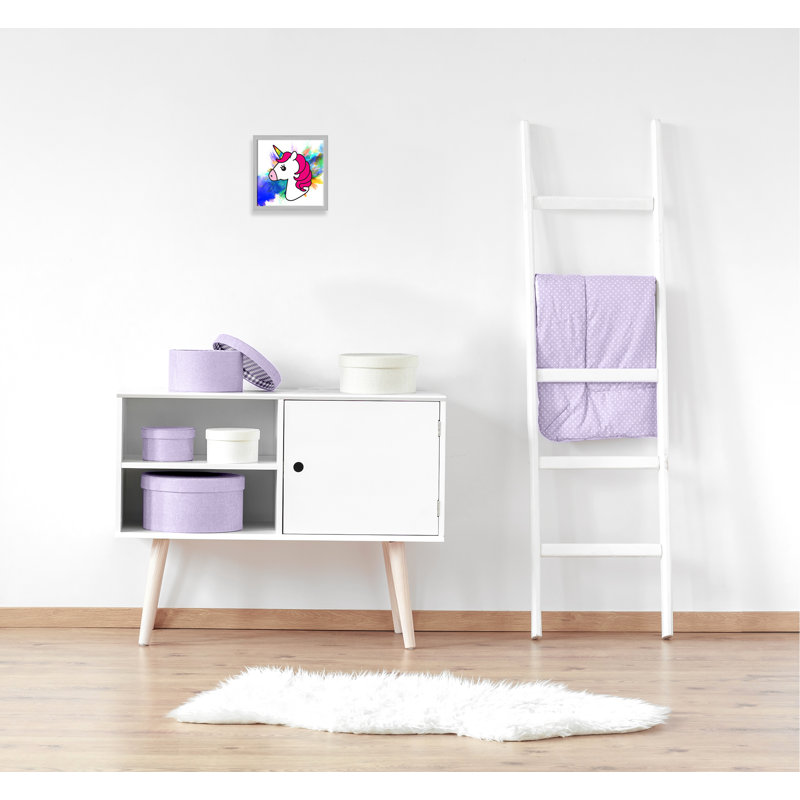 Art sur toile licorne arc-en-ciel, H 12 po x l 12 po x P 1,18 po, Encadré de boîte argent