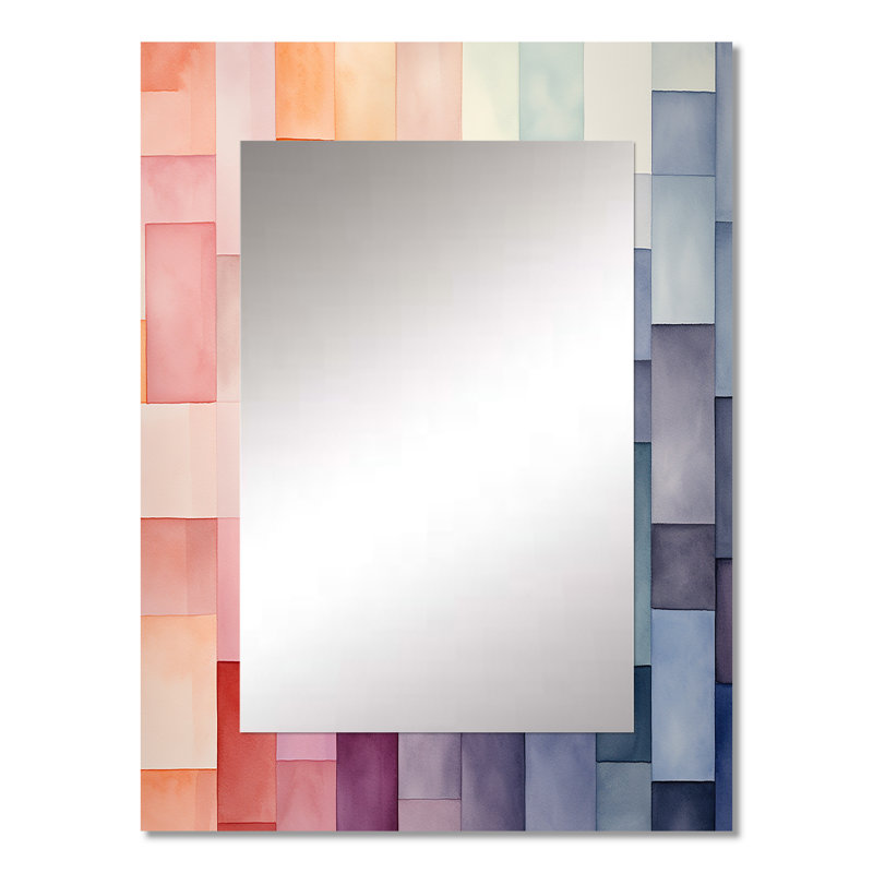 Multicolore cubes motifs III - grand miroir géométrique, miroir mural décoratif moderne, impression d'art en métal