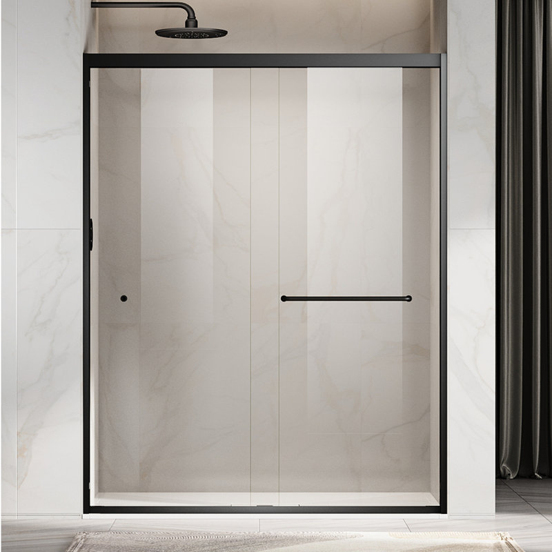Duchess 46 to 49 in. x 72 in. H Semi-Frameless Stainless Steel Double Sliding Shower Door in Matte Black with 5/16 in. (8mm) Clear Glass