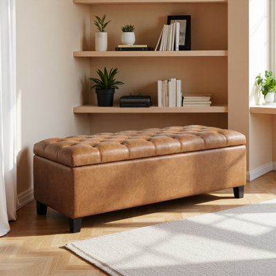 Ottoman Bench With Storage,  Rubber Wood Legs