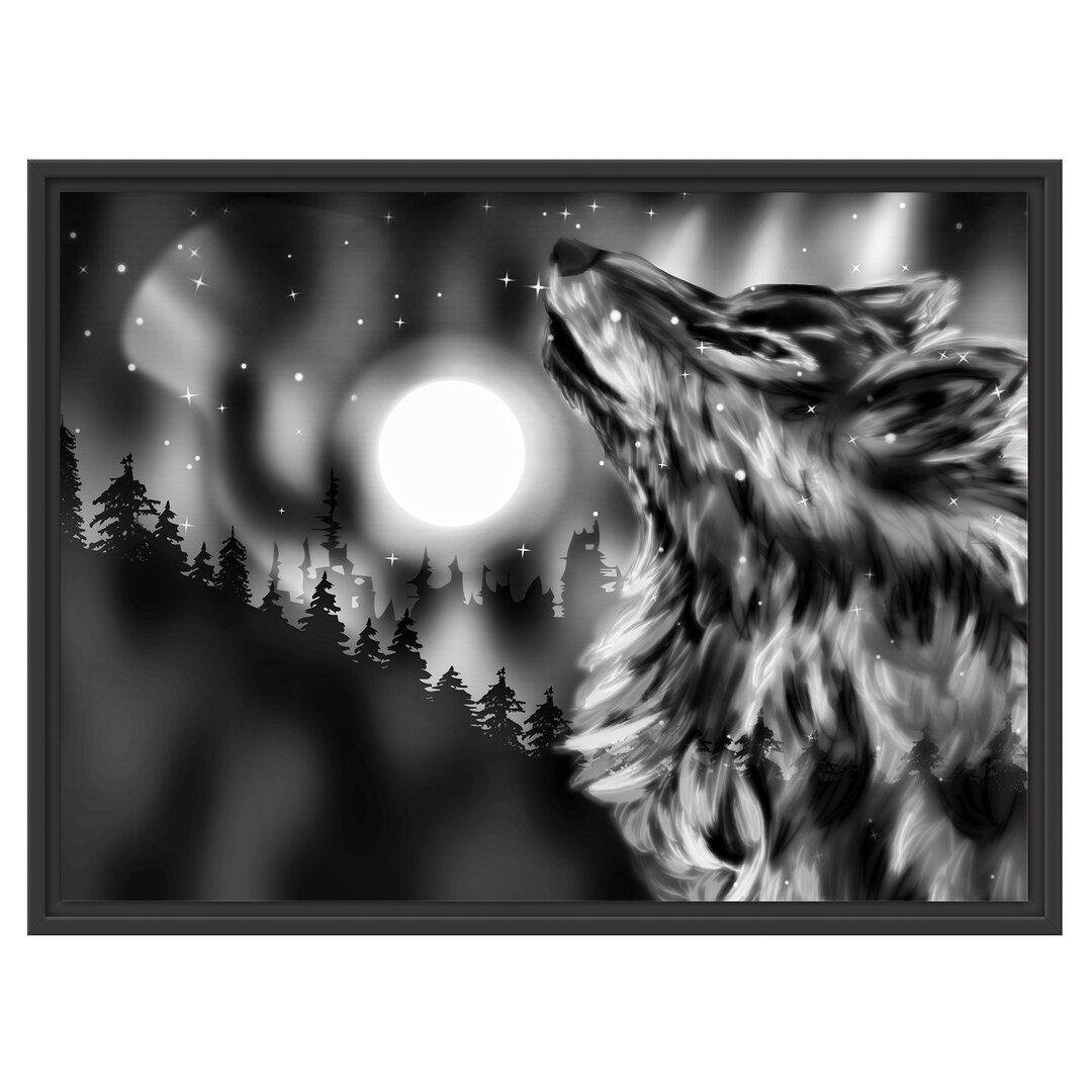 Gerahmtes Wandbild Abstrakter Wolf mit Mond