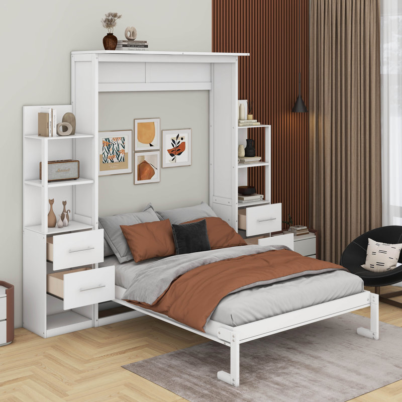 Stephaie Murphy Storage Bed, White, Full/Double