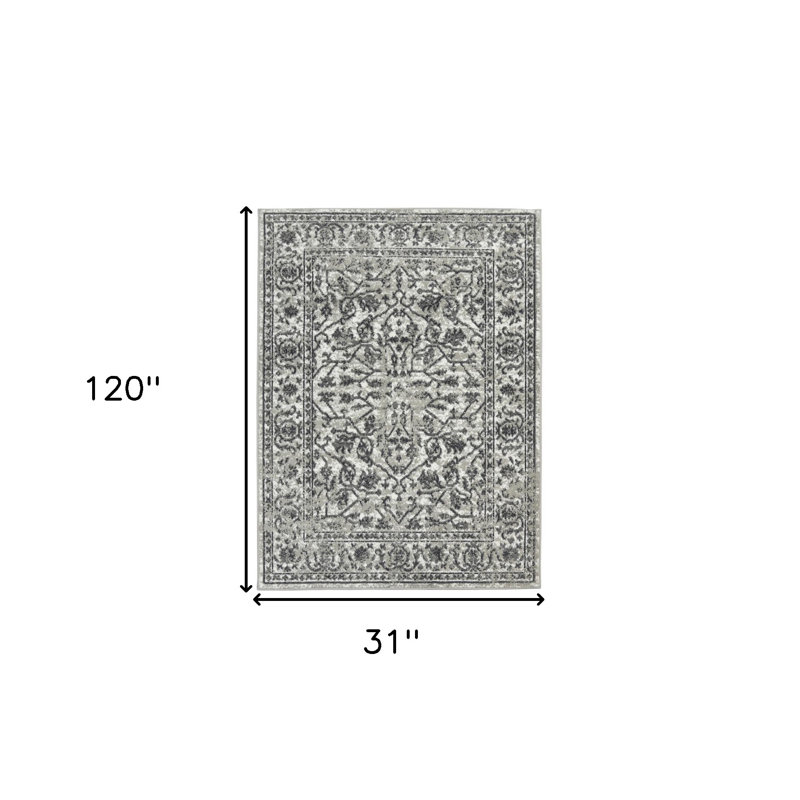 Tapis de couloir à motif floral 10 pi gris et gris foncé