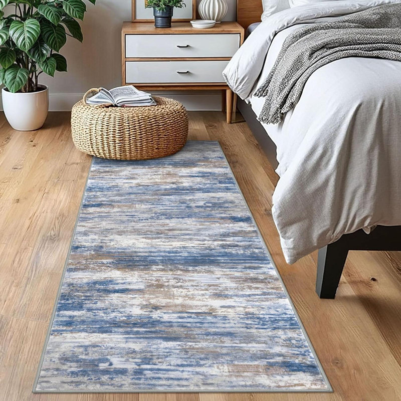 Modern Abstract Runner Rugs  Rust Machine Washable Area Rug For Bedroom Non-Slip Living Room Rug, Faux Wool Soft Low Pile Office Carpet For Dining Room, Bedroom, Kitchen Bathroom