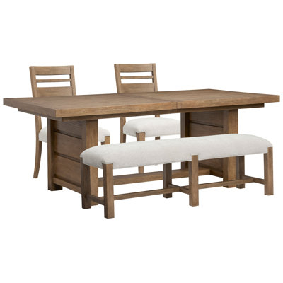 Table de salle à manger extensible à tréteaux avec 2 chaises d'appoint et banc
