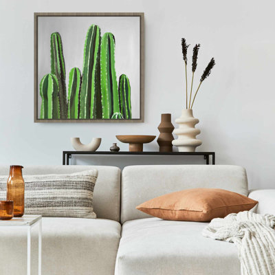 Cactus Candles Green Framed Canvas | Floral Botanical Decor